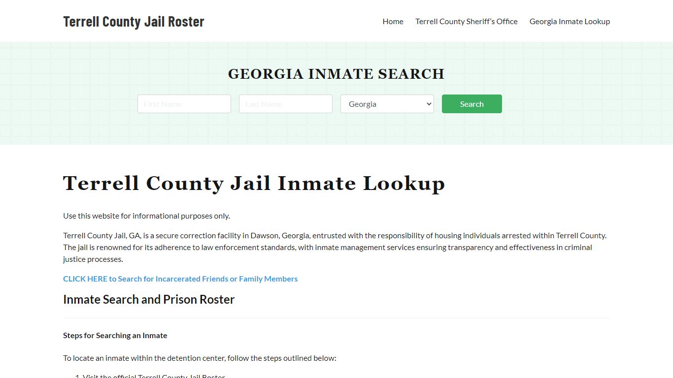 Terrell County Jail Roster Lookup, GA, Inmate Search